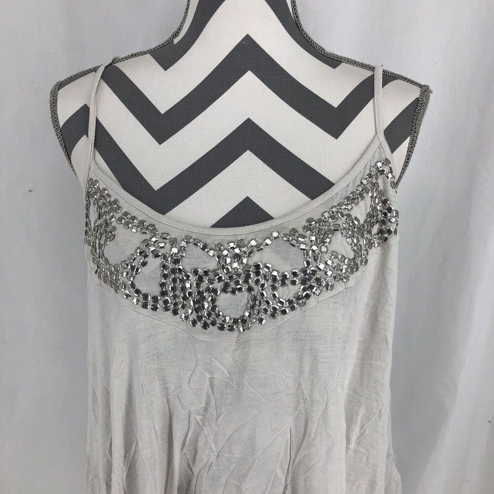 Guess Sleeveless Cross Back Spaghetti Strap Sequin Cami Top Blouse White XL